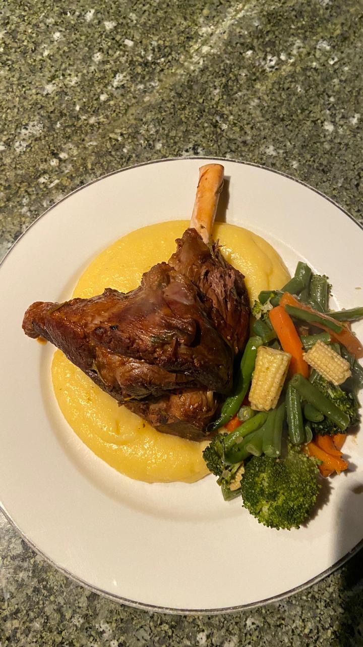Plated main course with vegetables
